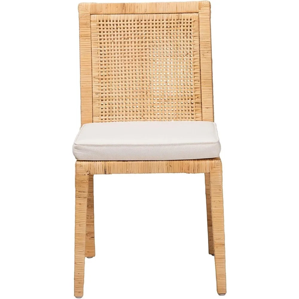 Moderner Esszimmerstuhl „Sofia“ aus Naturholz und Rattan – Neutrale Farbtöne für Wohnzimmer und Essbereich