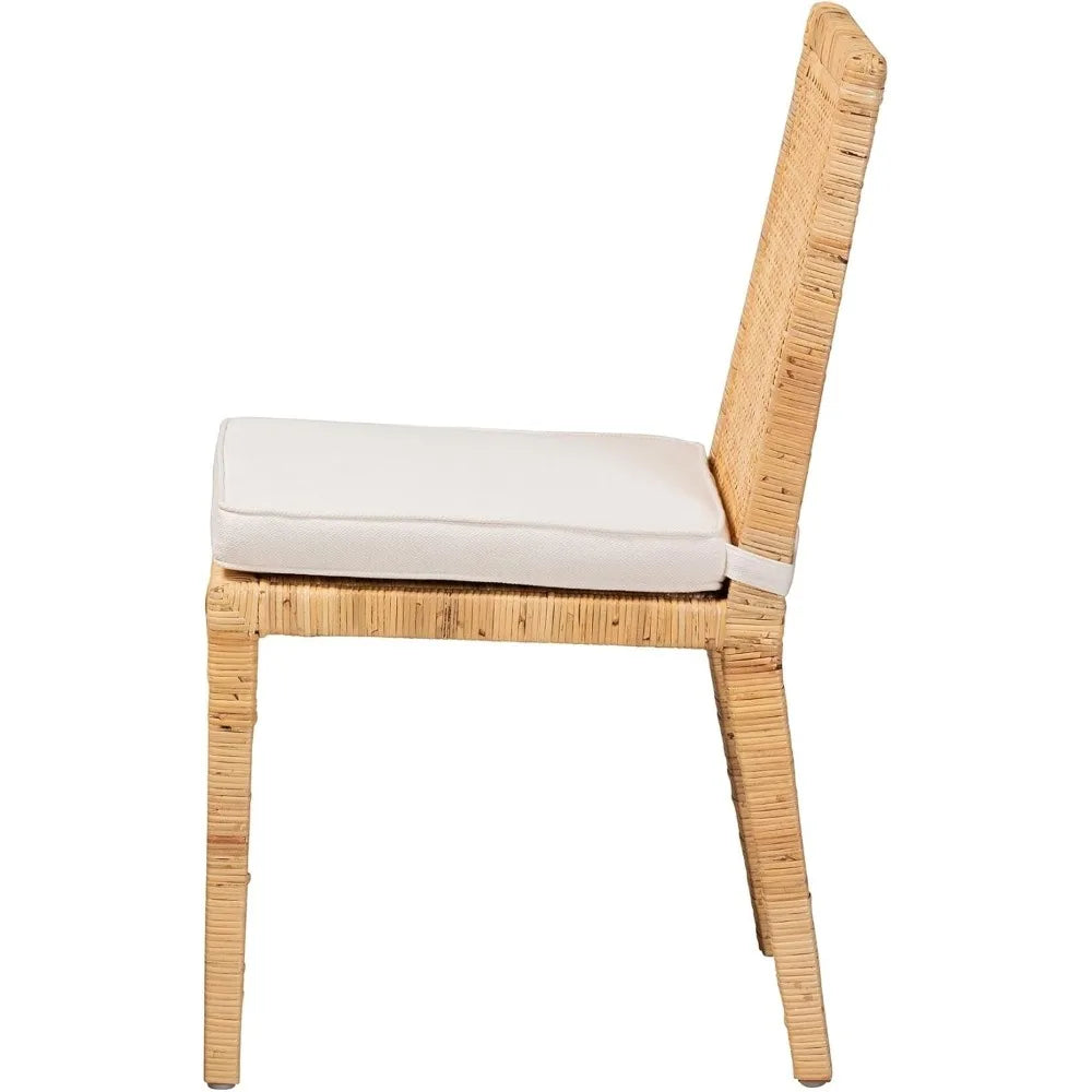 Moderner Esszimmerstuhl „Sofia“ aus Naturholz und Rattan – Neutrale Farbtöne für Wohnzimmer und Essbereich